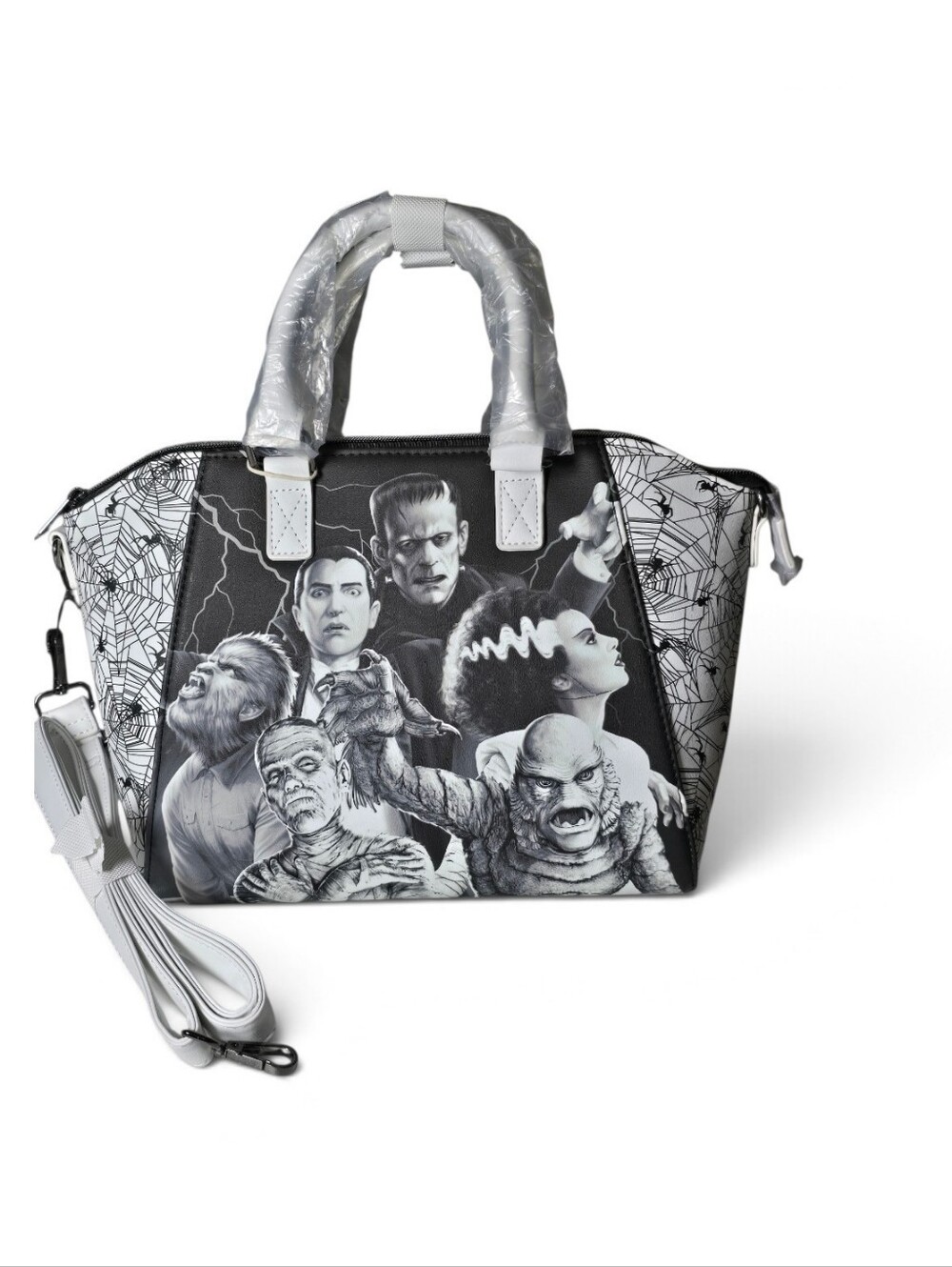 Loungefly Universal Monsters Group Spiderweb Satchel Crossbody Bag Nwt - Picture 2 of 5